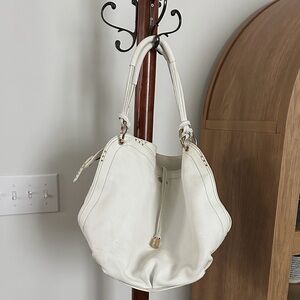 Celine White Bittersweet Large Pebbled Leather Hobo with Drawstring Vintage